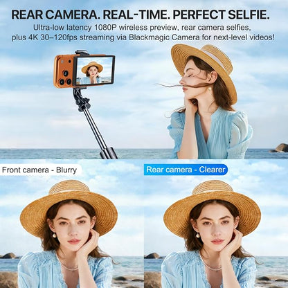 5" Selfie Monitor Screen iPhone 17,1080P Wireless Screen Mirroring Back Camera Monitor iPhone, Magnetic Selfie Screen with Headphone Jack, 2600mAh,100ft Remote for Vlog, Snaplylens for iPhone, Android