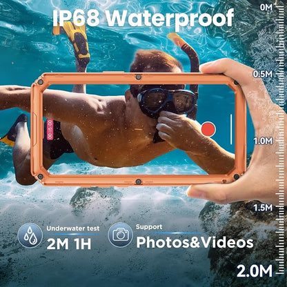 Mitywah Waterproof Case for iPhone 17, Rugged Metal Case with Built-in Screen Protector, Heavy Duty Full Body Shockproof Protective Cover 6.3 inch, Orange