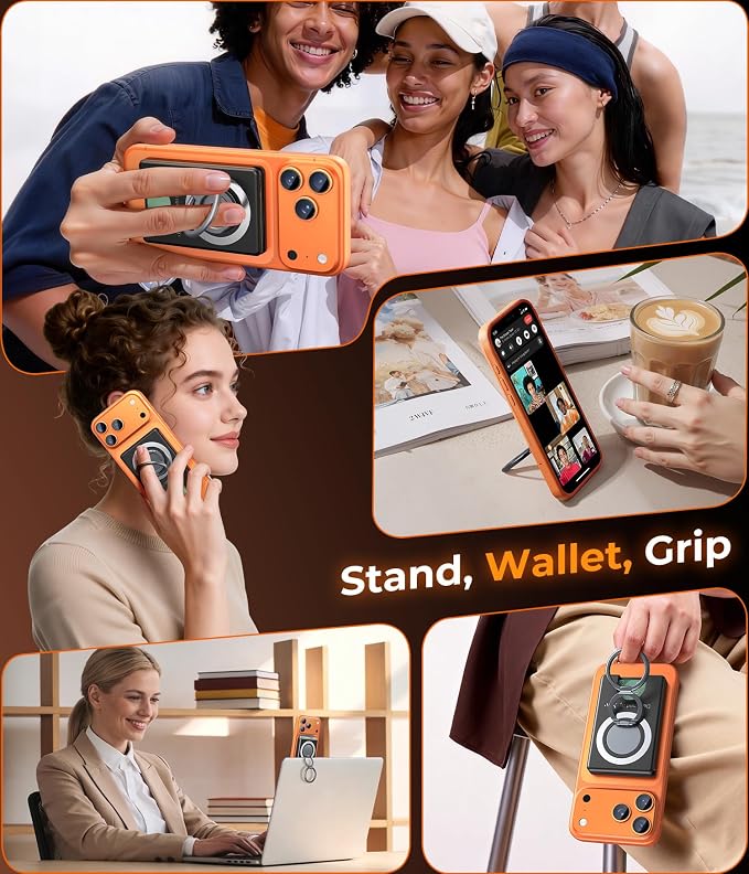 Compatible with Magsafe Wallet 3 Cards Holder [20X Strong Magnet] Magnetic Phone Grips Stand Mount Dual Ring 360° Rotation Desk Cellphone Fits for iPhone 17/16/15/14/13/12 Pro Max