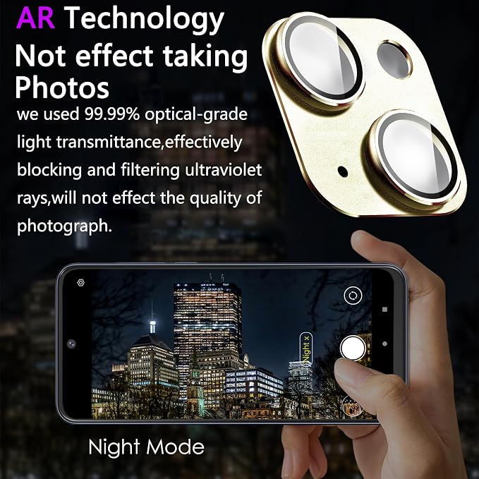 2 Pack Camera Lens Protector for iPhone 15/15 Plus,Metal AR Tempered Glass Rear Camera Screen Cover,Anti-Scratch,Strong Adsorption,Case Friendly, Easy to Install-Light Yellow