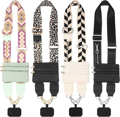 4 Pack Clip and Go Strap for Phone with Wallet Crossbody Phone Strap with Zippered Pouch Adjustable Lanyard Bag(Classic)