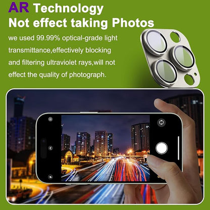 2-Pack Shatterproof Camera Lens Protector for iPhone 15 Pro/15 Pro Max |AR Tempered Glass Strong Adsorption Metal Camera Cover Screen(Titanium Grey)
