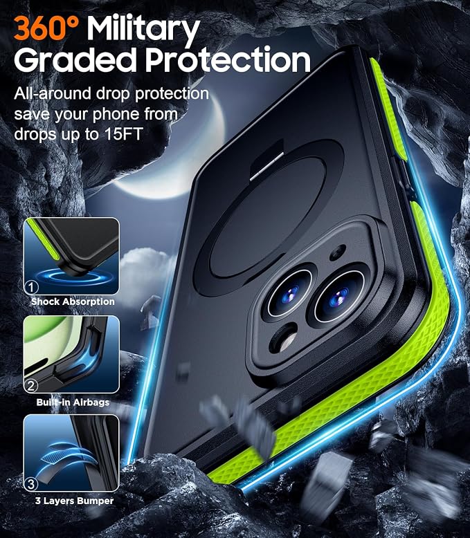 Temdan Magnetic for iPhone 15 Case Waterproof, [Built-in Ring Invisible Stand & Screen Protector][IP68 Underwater][Dropproof][Dustproof][Real 360] Shockproof Protective Phone Case 6.1'' -Green