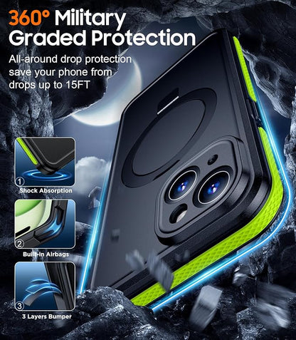 Temdan Magnetic for iPhone 15 Case Waterproof, [Built-in Ring Invisible Stand & Screen Protector][IP68 Underwater][Dropproof][Dustproof][Real 360] Shockproof Protective Phone Case 6.1'' -Green