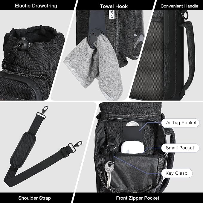 MoKo Magnetic Gym Bag, Magnetic Water Bottle Holder with Clear Phone Pouch, Built-in 4 Magnets Fitness Bag for Men and Women Compatible with Most Water Bottles, Gym Accessories Gifts, Black