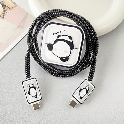 Charger Cover Protection Set, Compatible with Apple 40W Dynamic Power Adapter (with 60W Max), Fun & Adorable Flexible TPU Charger Case + Spiral Data Cable Protector, Cute Panda Butt (5in1)