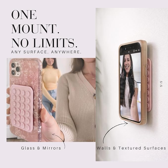 Reversible Two Sided Phone Mount – Reusable Adhesive for Walls & Suction Cups for Mirrors - Hands Free Filming for Gym, Home, Travel & Content Creators - Stick Your Phone Anywhere