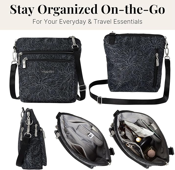 Baggallini Modern Pocket Crossbody Bag for Women, 8.5"x8.5" Handbag Purse with RFID, Lightweight Water-Resistant