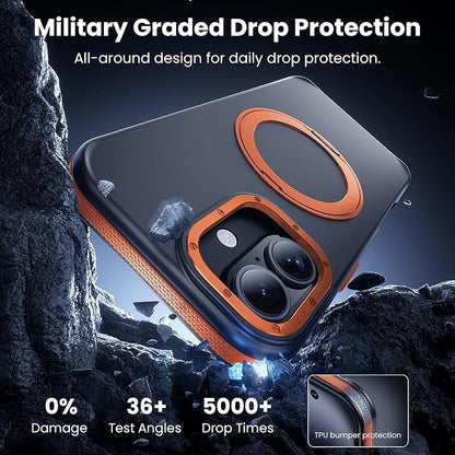 Strong Magnetic Case for iPhone 17 (6.3", 2025) with Stand, Drop-Proof Bumper Cover with Contrast Color Border, Military-Grade Drop Protection, Shockproof Slim Thin Cover,Orange