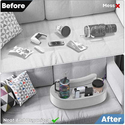 LVVIL Couch Cup Holder Pillow Tray with 6 Slots, Gaming Pillow Couch Cupholder Tray with Armrest Cushion, Couch Caddy & Buddy with Drink, Controller, Remote, Phone Holder, Gaming Snack Holder