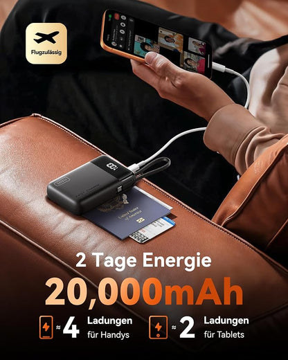INIU Portable Charger, Small 20000mAh Power Bank with Built-in USB-C, 45W Fast Charging Flight Travel Emergency, for Family Students Women Men Kid Girl Boy