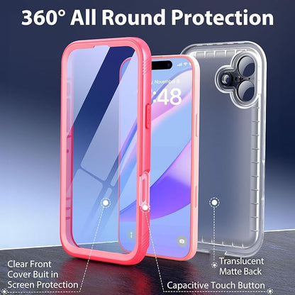 SPORTLINK for iPhone 16 Plus Case with Screen Protector,IP68 Underwater/6.6FT Military Dropproof/Dustproof/Heavy Duty Full Body Phone Case for Apple iPhone 16 Plus 6.7 inch Pink/Frosted Clear