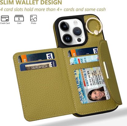 Keallce Wallet Case for iPhone 16 Pro Max 6.9'', Flip Case with Card Slots, Ring Holder Kickstand, PU Leather Protective Folio Cover for Women, Green