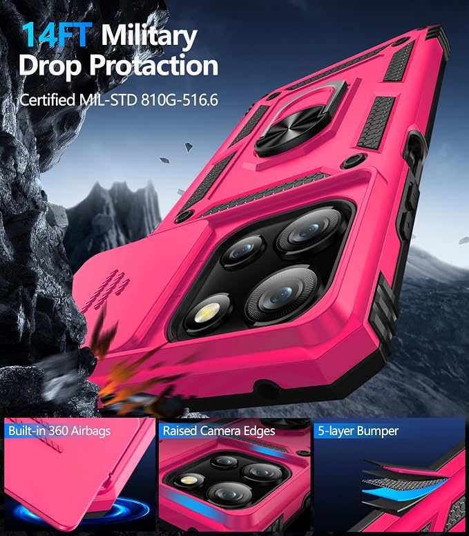 Taisairu for Motorola Moto G 2025/G 2026/G Play 2026 Case with Screen Protector & Slide Camera Lens Cover, Built-in Ring Stand Case for Moto G 2026/G 2025/G Play 2026 (Hot Pink)