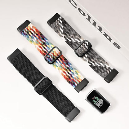 Braided Solo Loop Bands Compatible with Fitbit Charge 6/Charge 5, 3 Pack Adjustable Stretchy Wristbands Soft Woven Nylon Replacement for Fitbit Charge 5/Charge 6 Tracker Smart Watch for Women Men