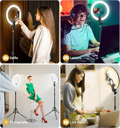 12 inch Ring Light with Stand 2800mAh Rechargeable, LED Circle Selfie Cordless Ringlight with 63" Tripod/Phone Holder/Remote for Makeup Live/Video Recording/Tiktok/YouTube/Podcasting/Vlogging