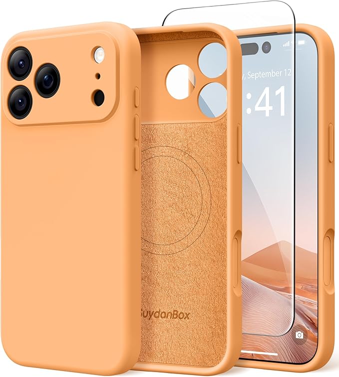 Magnetic for iPhone 17 Pro Max Case, Compatible with MagSafe, [Full Camera Protection][Screen Protector] Silicone Shockproof Protective Phone Case for iPhone 17 Pro Max 6.9", Cantaloupe