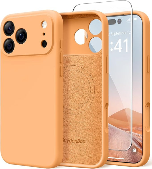 Magnetic for iPhone 17 Pro Case, Compatible with MagSafe, [Full Camera Protection][Screen Protector] Silicone Shockproof Protective Phone Case for iPhone 17 Pro 6.3", Cantaloupe
