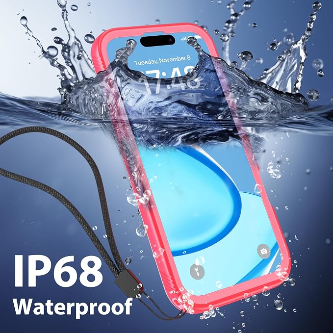 SPORTLINK for iPhone 16 Waterproof Phone Case - Built in Screen & Camera Lens Protector,6.6FT Military Dropproof/Shockproof/Dustproof/IP68 Underwater for iPhone 16 6.1 inch Pink/Frosted Clear