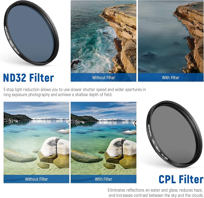 NEEWER 58mm Lens Filter Kit with Clip, CPL + ND32 + Starlight + 4 Graduated Colors, Compatible with iPhone 17 16 16e 15 14 Pro Max Canon Nikon Sony Camera