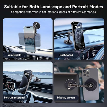 360° Magnetic Phone Mount - Dual Arm Foldable Phone Holder with Strong Adhesive Base for Car Dashboard/Desk/Wall, Universal Magnetic Stand for iPhone 16/15 & All Smartphones-828002