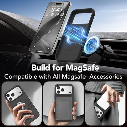 GONEZ Magnetic for iPhone 17 Pro Case, Compatible with MagSafe, [Screen Protector + Camera Lens Protector], Liquid Silicone Anti-Scratch Shockproof Protective Phone Case 6.3 inch, Black