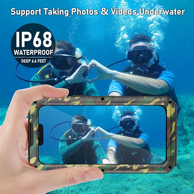 Beasyjoy Waterproof Case for iPhone 13 Pro, Full Body Protective Cover with Built-in Screen Protector, Heavy Duty Metal Rugged Shockproof Dustproof Defender Phone Case 6.1 Inch, Camo