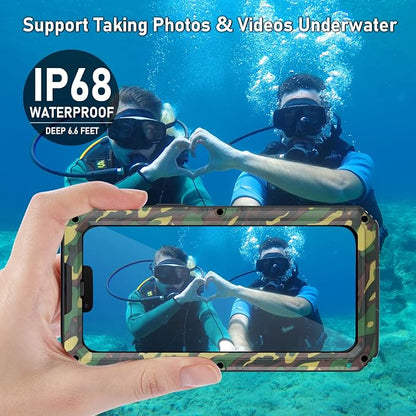 Beasyjoy Waterproof Case for iPhone 13 Pro, Full Body Protective Cover with Built-in Screen Protector, Heavy Duty Metal Rugged Shockproof Dustproof Defender Phone Case 6.1 Inch, Camo