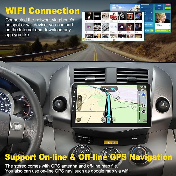 4G+64G Car Radio Stereo for Toyota RAV4 2007-2012, Wireless Carplay&Android Auto with Android 13 Support Bluetooth/Voice Control/GPS/WiFi/Back-up Camera/SWC/FM, 9 Inch IPS Touch Screen for Toyota RAV4