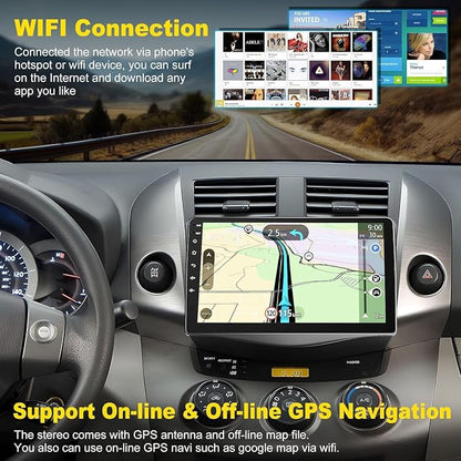 4G+64G Car Radio Stereo for Toyota RAV4 2007-2012, Wireless Carplay&Android Auto with Android 13 Support Bluetooth/Voice Control/GPS/WiFi/Back-up Camera/SWC/FM, 9 Inch IPS Touch Screen for Toyota RAV4