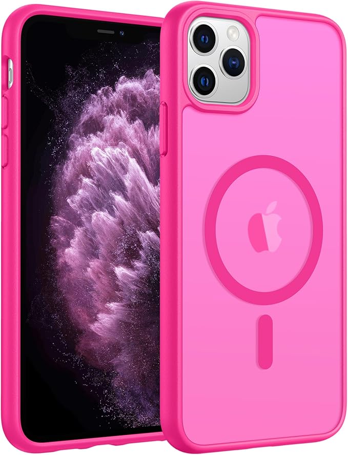FNTCASE for iPhone 11 Pro Case: [Compatible with Magsafe] Translucent Matte Magnetic Phone Cover - Military Grade Drop Protection Shockproof Protective for iPhone 11Pro 2019 Cases - Hot Pink