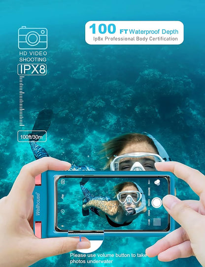 wellhouse 3D Waterproof Phone Pouch with Lanyard,Premium TPU100FT Deep Waterproof Phone Case for iPhone 17 16 15 14 13 12 Pro Max XS Samsung,Snorkeling, Surfing, Kayaking,Skiing,Hot Springs