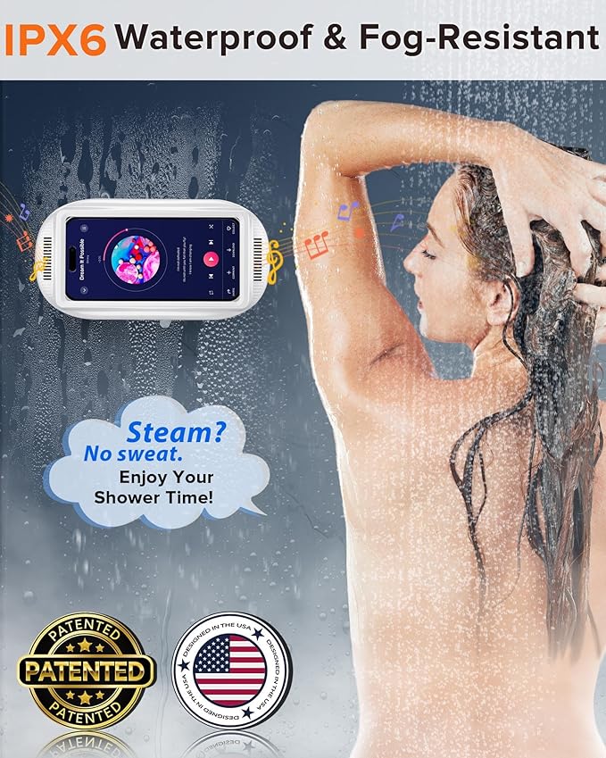 3rd GEN Shower Phone Holder Waterproof & Anti-Fog, HD Touch Screen, Enhanced Sound, Retractable 480° Adjustable Phone Holder for Shower, Kitchen, Easy Install, Perfect for 4-7 inch Phones