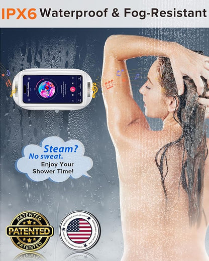 3rd GEN Shower Phone Holder Waterproof & Anti-Fog, HD Touch Screen, Enhanced Sound, Retractable 480° Adjustable Phone Holder for Shower, Kitchen, Easy Install, Perfect for 4-7 inch Phones