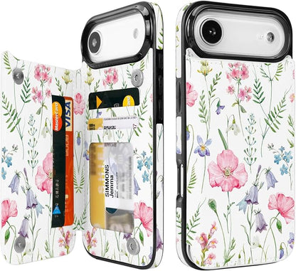 uCOLOR for iPhone 17 Air Wallet Case with Card Holder PU Leather RFID Blocking Design iPhone Air flip case for Women Men Magnetic Clasp Kickstand Design 6.5 inch (Pink Flowers)