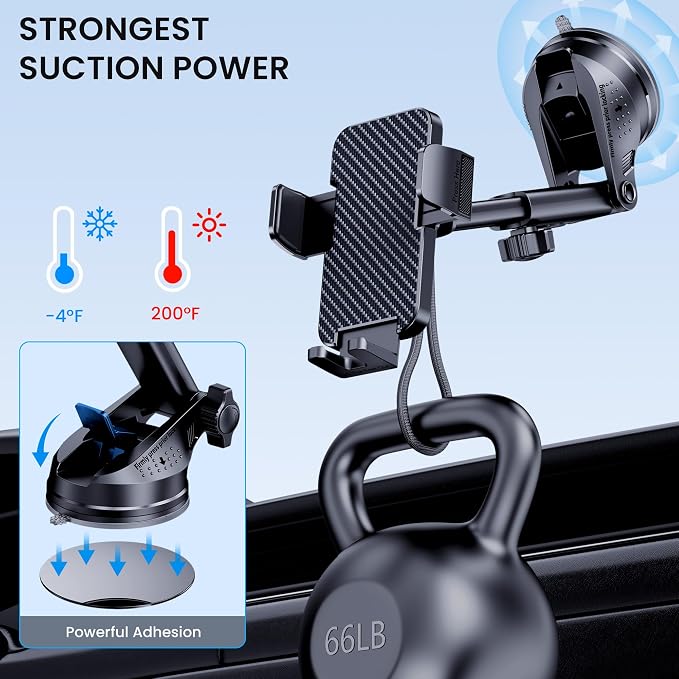 Phone Holder Car [Military-Grade Suction] Universal Car Phone Holder [Thick Case Friendly] Automobile Accessories Dashboard Air Vent Windshield Phone Mount Fit for iPhone Android Smartphones