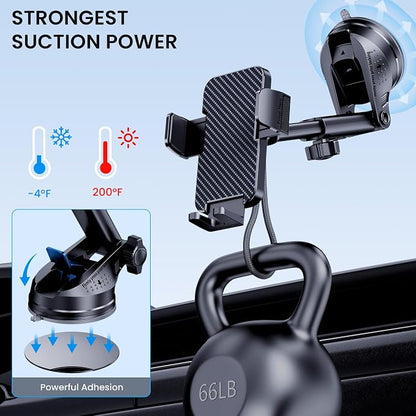 Phone Holder Car [Military-Grade Suction] Universal Car Phone Holder [Thick Case Friendly] Automobile Accessories Dashboard Air Vent Windshield Phone Mount Fit for iPhone Android Smartphones
