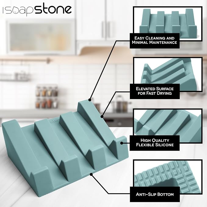Silicone Soap Dish (USA Patented) Self Draining Bar Soap Holder for Shower Bathroom Sink, Drying Soap Dish Tray Sponge Holder Easy Cleaning Soap Saver Mat Travel Accessories (Teal, 2)