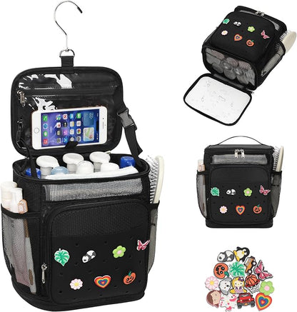 Shower Caddy Portable, Hanging Shower Caddy for College Dorm Room Essentials, Mesh Shower Bag with DIY Decoration Charms, Large Capacity Toiletry Bag for Gym, Swiming, Camping, Bathroom, Beach, Travel