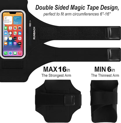 Armband for iPhone 17/17 Pro/16/16 Pro/15/15 Pro/14/14 Pro/13/13 Pro/13 Mini/12/12 Pro/12 Mini/11/11 Pro/XR/XS/X/SE,Water Resistant Armband with Zipper Slot for Airpods and Car Key (Black)