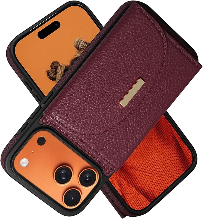Keallce Wallet Case for iPhone 17 Pro Max 6.9'', Flip Case with RFID Blocking Card Holder Slots Kickstand, PU Leather Protective Folio Cover for Women, Red