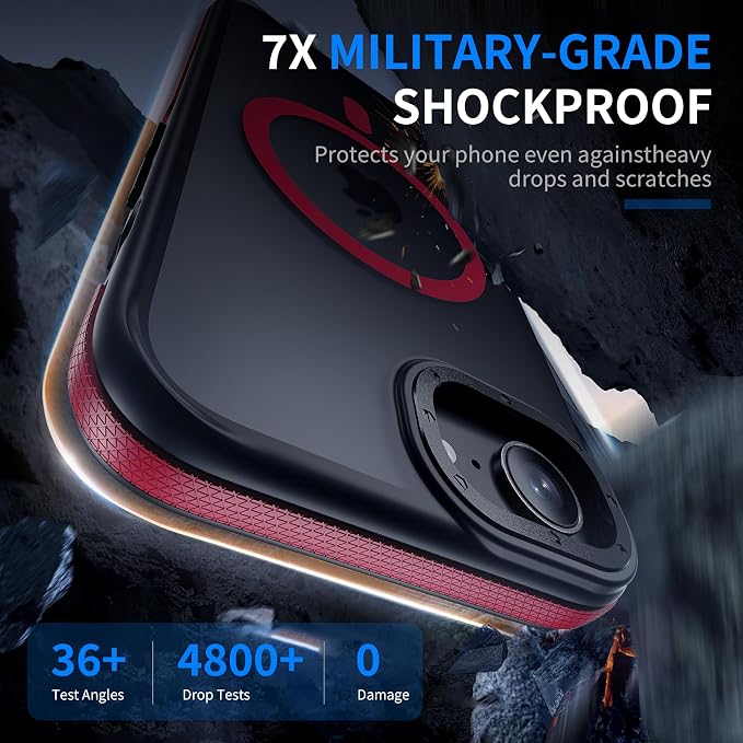Strong Magnetic for iPhone 16E/17E Case [5X Military-Grade Protection] Compatible with fit MagSafe Shockproof Translucent Slim Thin Case for iPhone 16E-6.1", Red Bumper