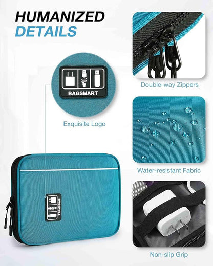 BAGSMART Large Electronics Organizer Travel Case for Tech Accessories, Blue | Travel Cable Organizer, For Travel Essentials, Cord Organizer, For Phone Power Bank SD Card