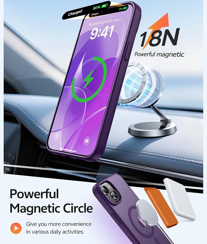 FNTCASE for iPhone 15 Plus Case: for iPhone 14 Plus Case Translucent Matte Military Grade Protective Phone Cover - Slim Anti-Slip Durable Shockproof Drop Protection Cases - Purple