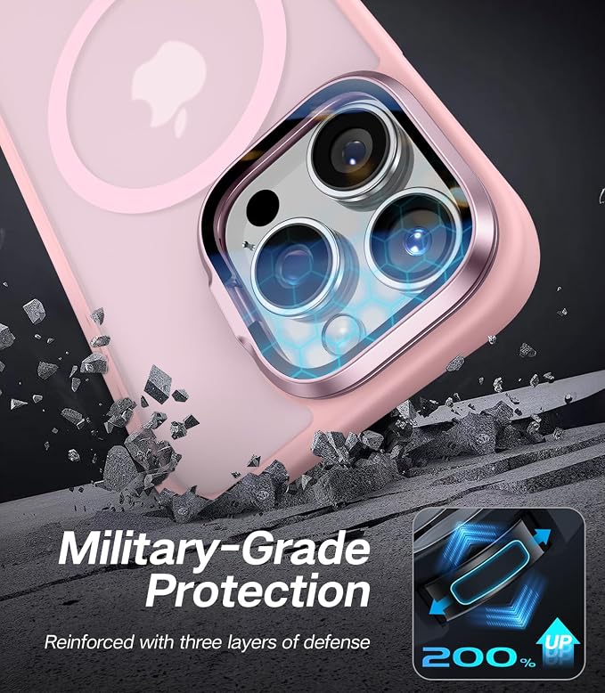 [Upgraded] for iPhone 16 Pro Max Case with Camera Cover Stand [Fit for MagSafe][9H Camera Lens Protector] Mil-Grade Protection Translucent Magnetic iPhone 16 Pro Max Phone Case, Pink