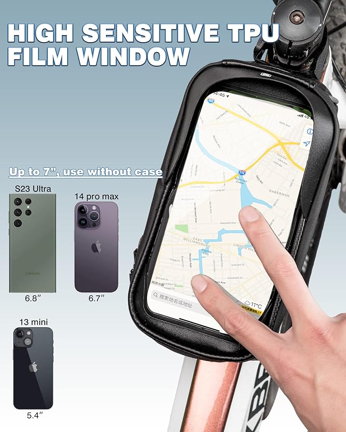 ROCKBROS Bike/Bicycle Phone Front Frame Bag, Waterproof, Tube Bag,Cycling Pouch, Bike Accessories for Men Compatible Phone Under 7”