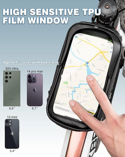 ROCKBROS Bike/Bicycle Phone Front Frame Bag, Waterproof, Tube Bag,Cycling Pouch, Bike Accessories for Men Compatible Phone Under 7”