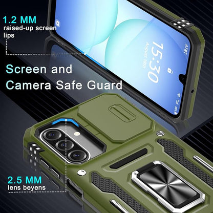 DEERLAMN Case for Samsung Galaxy A17 5G with Slide Camera Cover+Screen Protector (1 Pack), Rotated Ring Kickstand Military Grade Shockproof Protective Cover-Olive Green