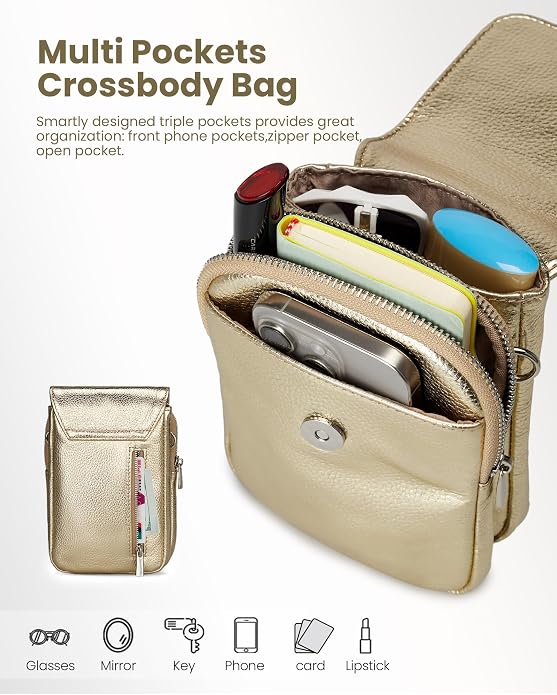 befen Genuine Leather Small Crossbody Bags for Women, Cell Phone Cross body Purse Bag with RFID Blocking Card Slots