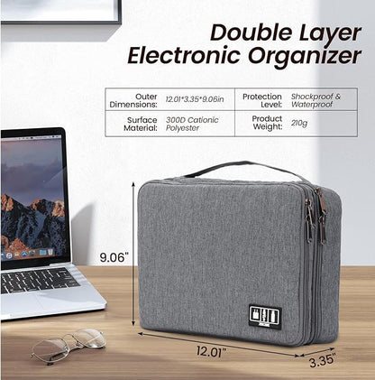 Large Electronic Organizer Travel Case, Double Layer Tech Pouch with Adjustable Dividers, Cable Organizer Bag for Charger, Power Bank, Hard Drive, Camera Gear and Travel Accessories